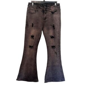 The Style Between Us Bell Bottom Jeans Distressed Patches Black Size 9 Flare